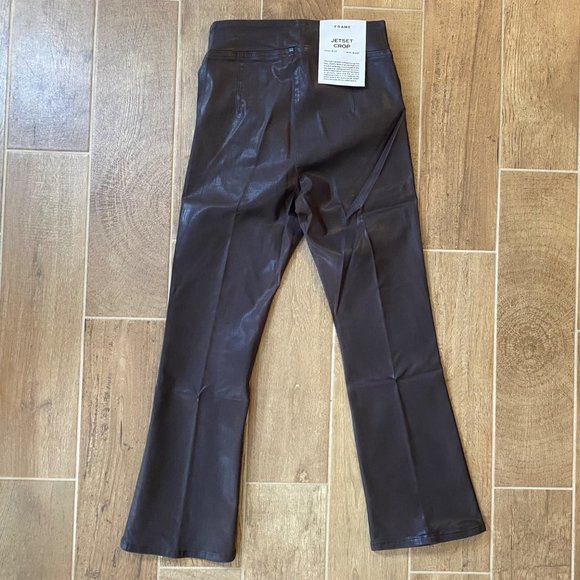 FRAME Jetset Crop COATED JEANS High-Rise Bootcut Brown - Picture 5 of 15